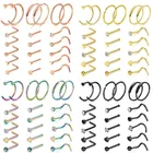 Нержавеющаясталь сердце L Форма Нос Кольца и шпильки Комплект постельного белья в индийском из носа серьги-гвоздики набор ноздрей, булавки с украшением в виде кристаллов, милые стержни носа ювелирное изделие