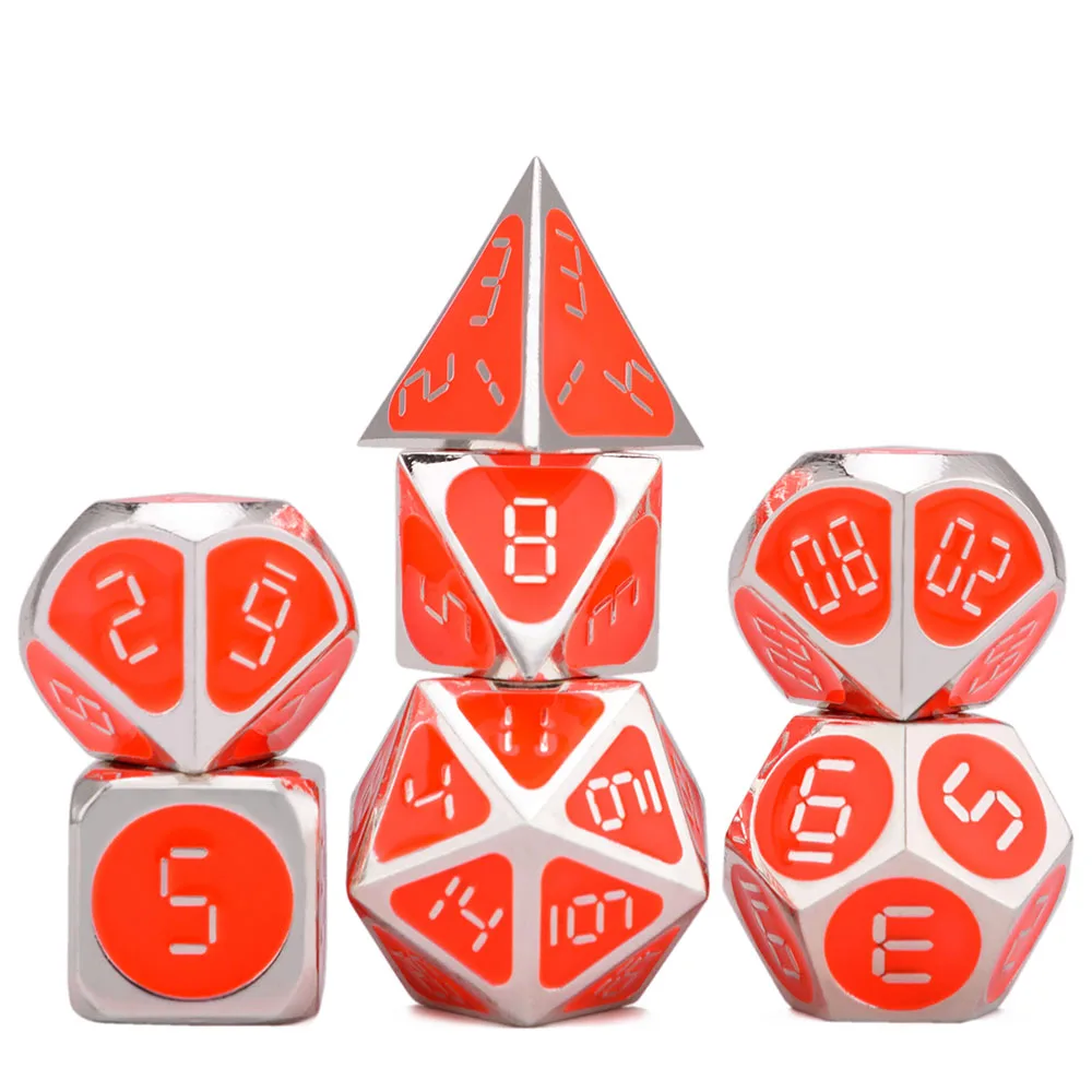 Цифровые металлические кубики с мягким шнурком для настольных игр DnD D4 D6 D8 D10 D% D12 D20 - Цвет: Светло-желтый
