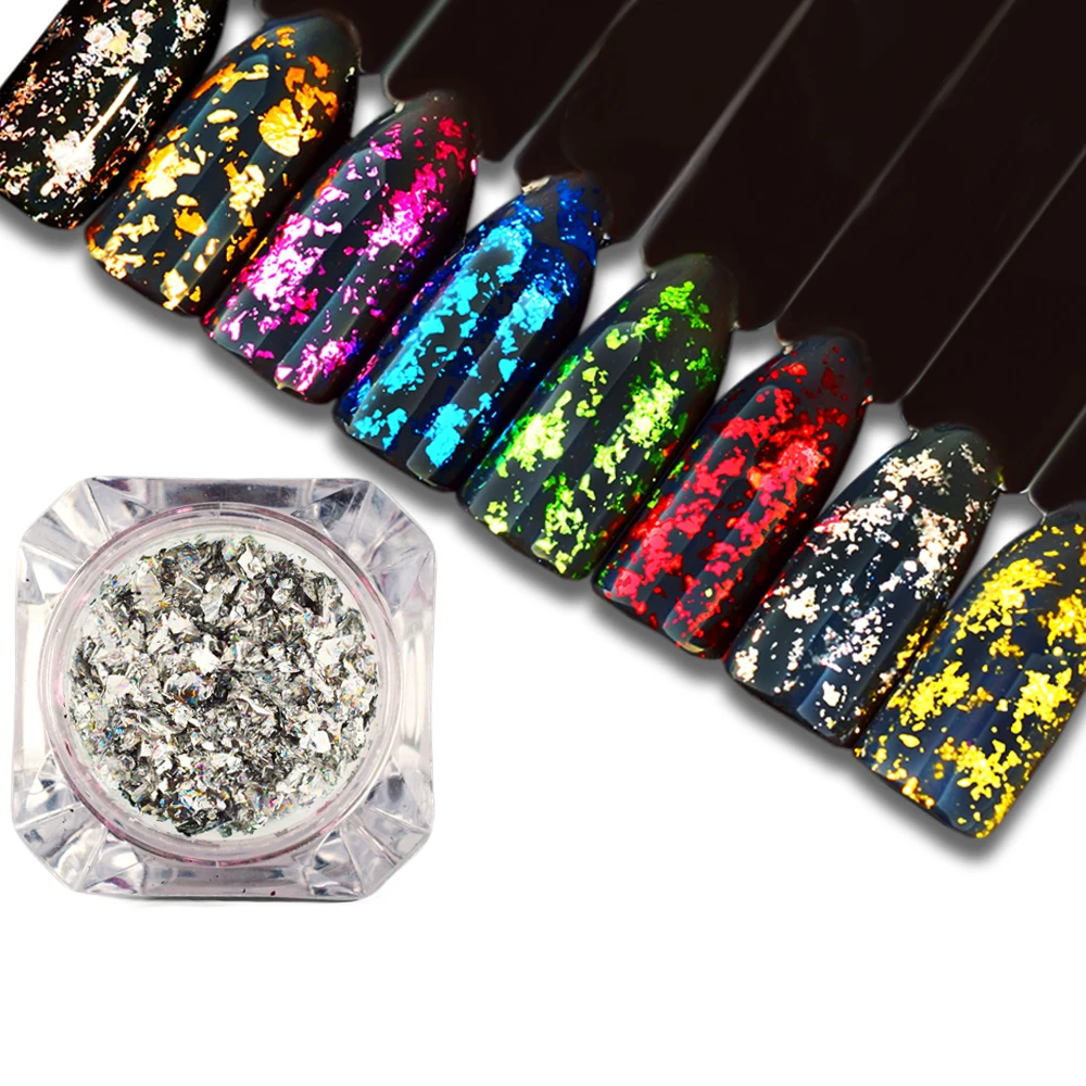 1 коробка Алюминий нерегулярные голографический Блестящий Порошок для ногтей