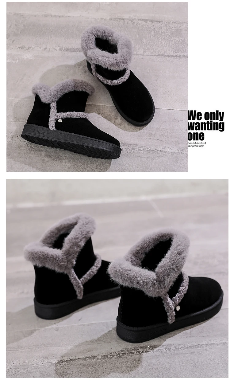 Winter New Women Suede Plush Lining Ankle Fur Snow Boots Flat With Black/Brown Emu Boots Fashion Cotton Shoes