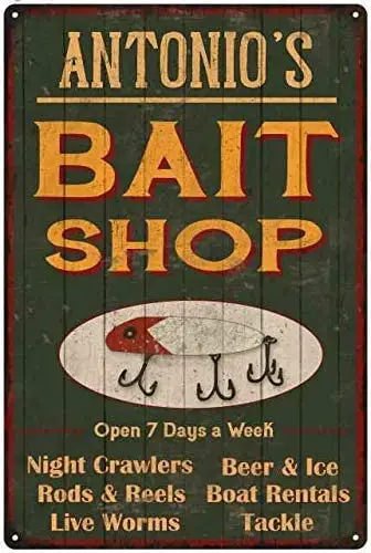 

Antonio'S Green Bait Shop Garage Aluminum Signs Country Home Kitchen Coop Decor 8x12Inch