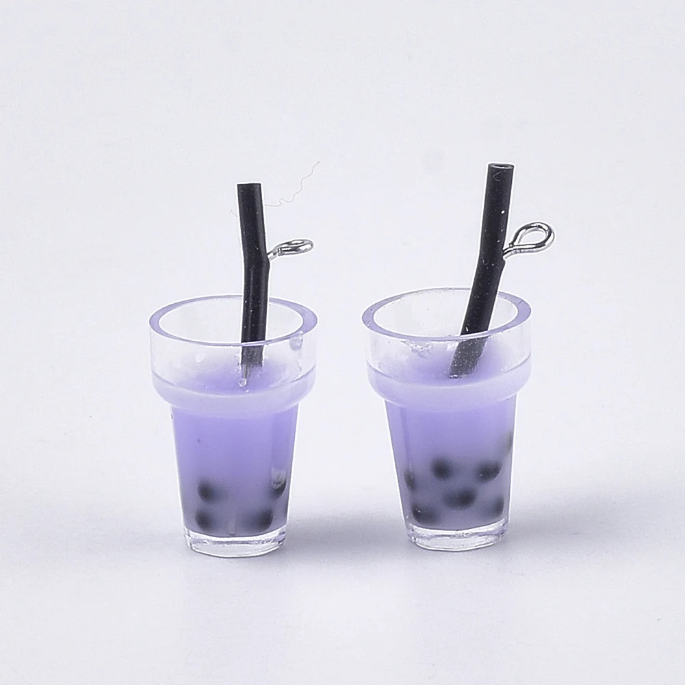 

10pcs Plastic Cup Imitation Bubble Tea Pendants with Resin Inside and Iron Findings For DIY Jewelry Making , Hole: 1.8mm