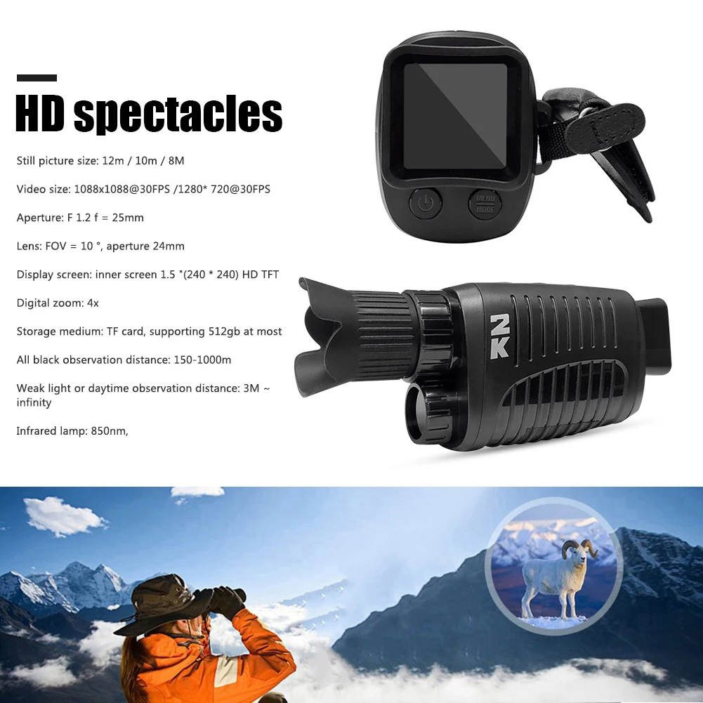 

Night Vision Camera Telescope 2K HD Infrared Devices Portable Digital Outdoor Night Camera Professional Camping Hunting Tools
