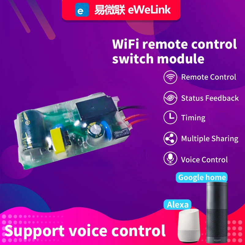 

EWeLink WIFI Light Smart Switch DIY Single Fire Switch Modification Module 180-240V No Neutral Wire Needed Alexa Google Home New
