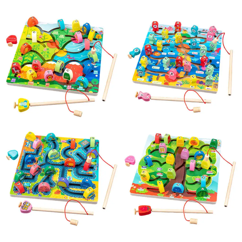 

Деревянные магнитные рыболовные Игрушки для раннего развития образовательной активности, настольная игра Монтессори, ролевая игра, рыбалк...