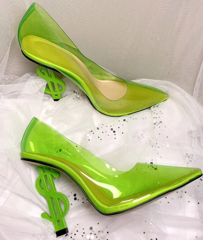 

Women's Fashion Transparent Green PVC Pointed Toe Pumps Strange Heels Size 4.5-9 Shoes M29
