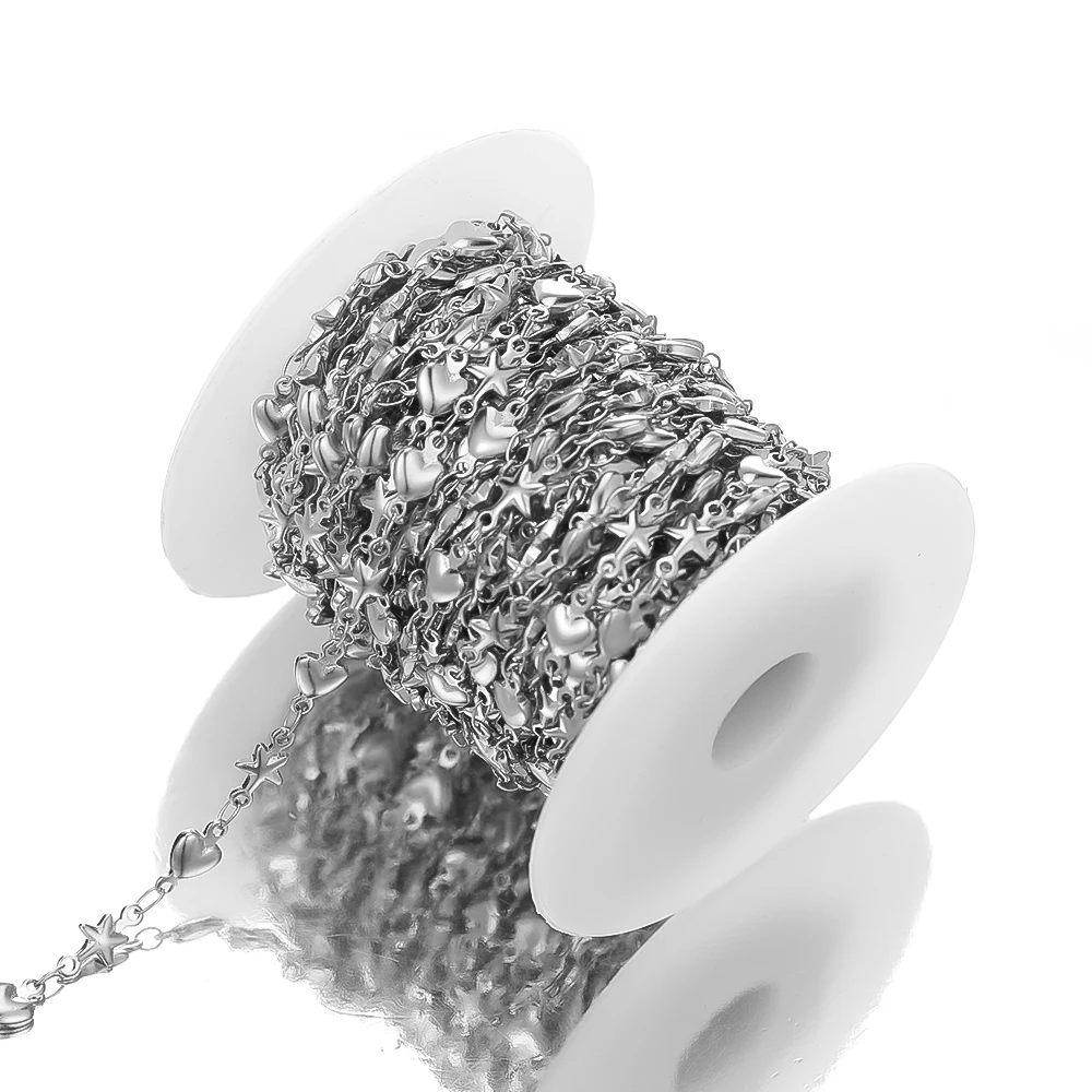 1 метр нержавеющая сталь Звезда Цепочки с сердечком оптом DIY фурнитура для колье