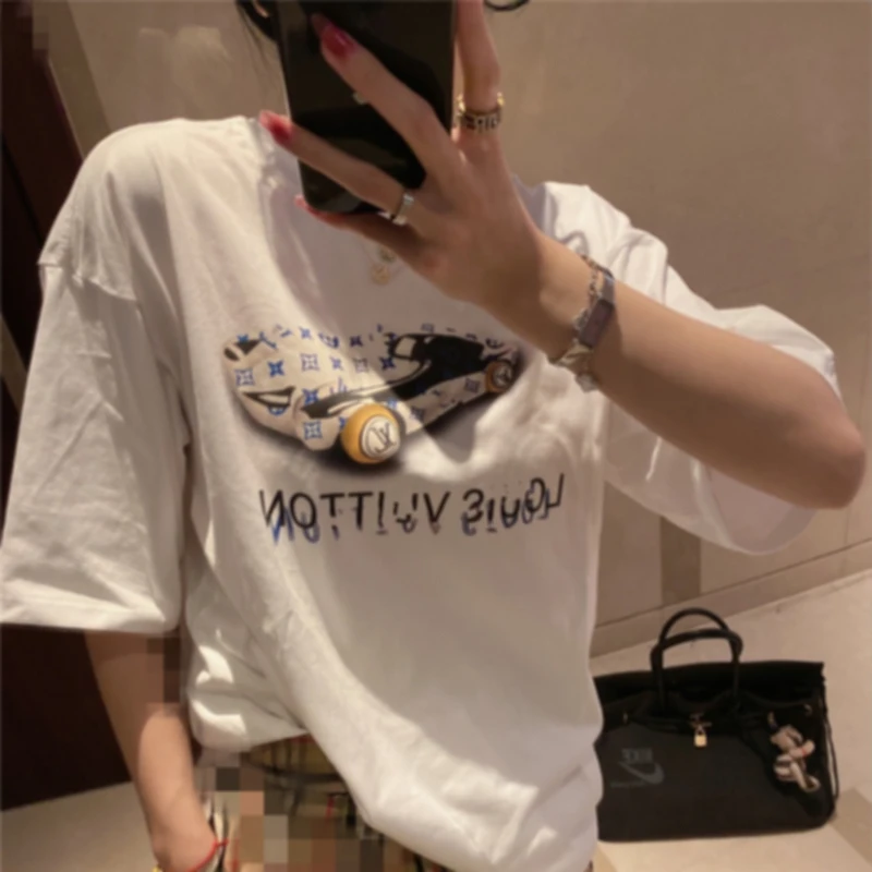 

2021 New Summer Fashion Casual 100% Cotton Short Sleeve Women's T-Shirt Print Letter O-Neck Female Tops Ladies T-Shirt Y856