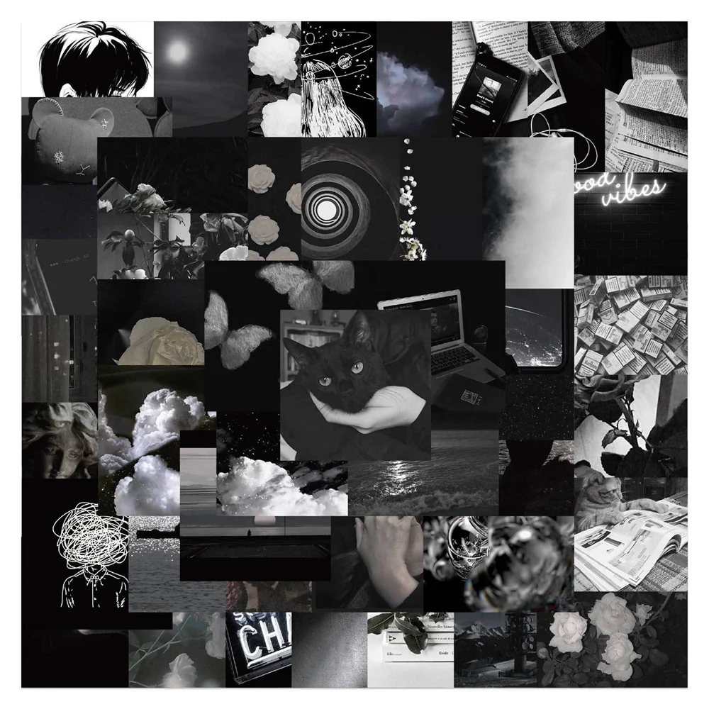 

10/30/50PCS Ins Black and White Wind Stickers Personalized Decorative Luggage Laptop Waterproof Stickers Painting Wholesale