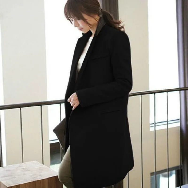 

New Korean Top Quality Stylish Womens NC Collar Slim Fit Dust Coat Female Multi Color Wool Blend Long Winter Long Jacket Size