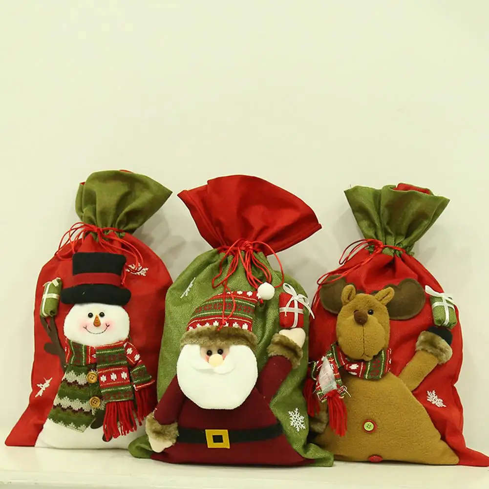 3D Новый большой Рождественский подарок сумка Санта Клаус Снеговик упаковка для