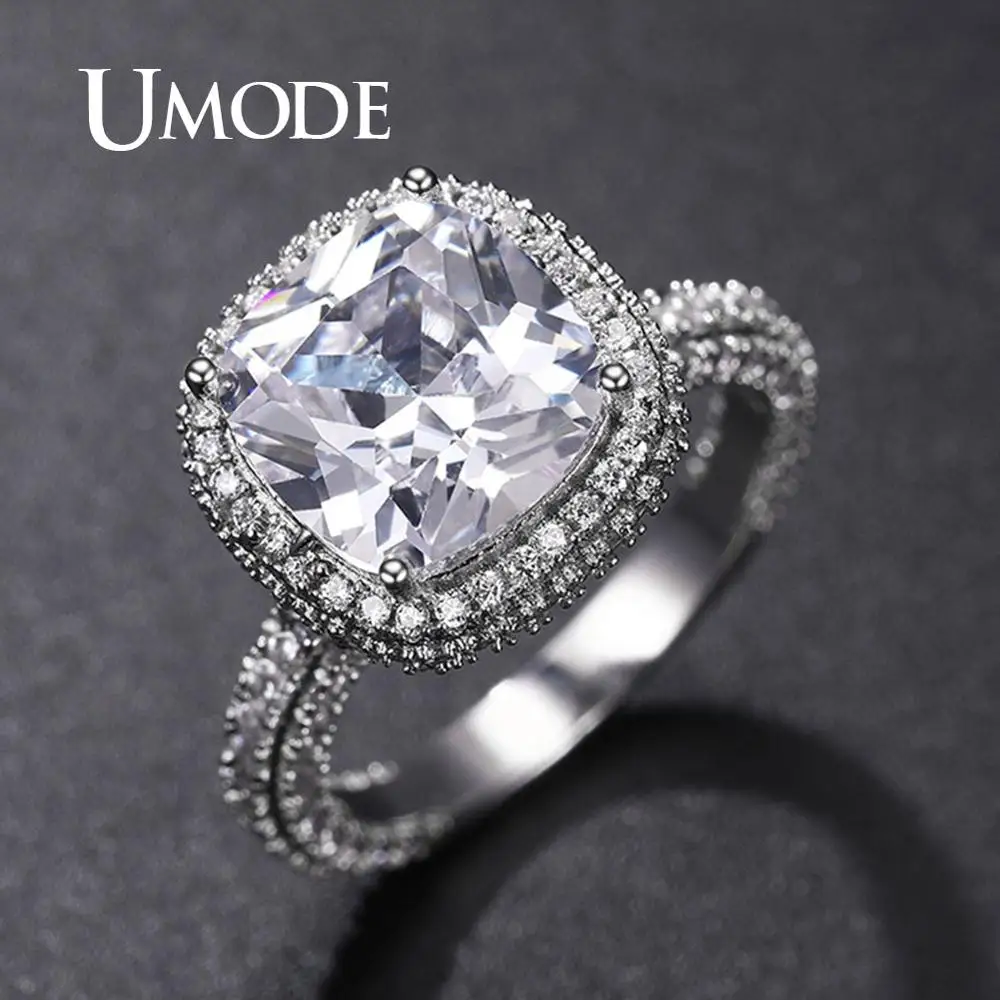 UMODE минималистичное роскошное обручальное кольцо для женщин с прозрачным камнем