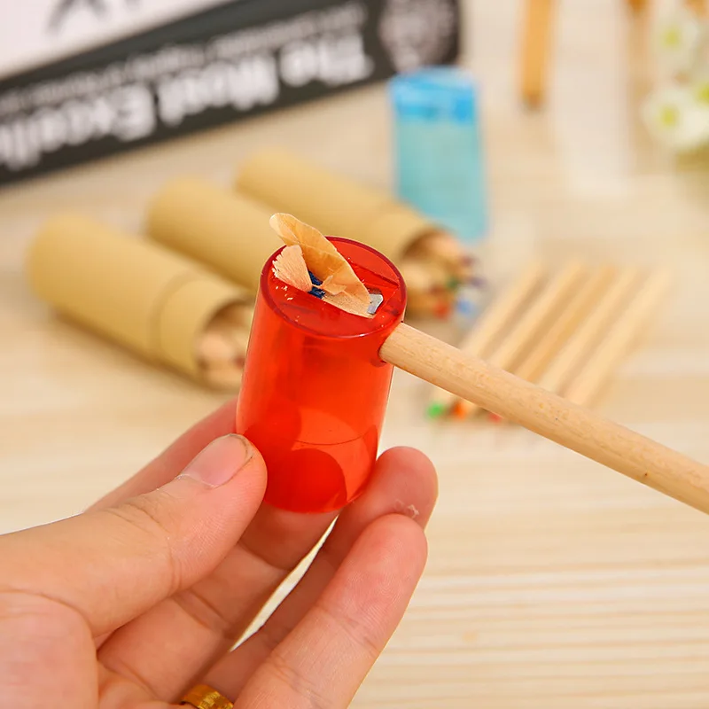 1 коробка 6 цветов крафт баррель цветной карандаш с точилкой крышка каракули