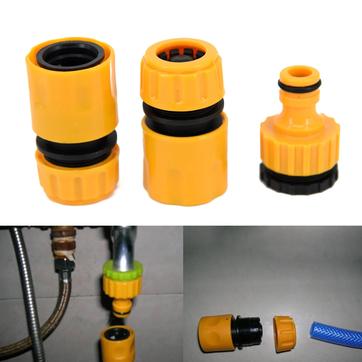 

3pcs 1/2 Hose Pipe Fitting Set Quick Garden Water Connector Adaptor New 2 * Connector 1 * Tap Adaptor