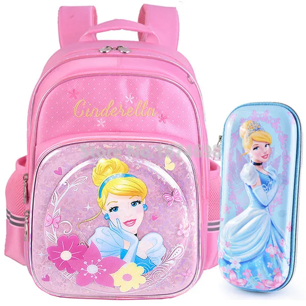 With Pencil Case Set 3D розовый синий Золушка Принцесса девушки школьная сумка пенал для детей начальной школы Школьный Рюкзак Для учебников сумка - Цвет: With Pencil Case Set