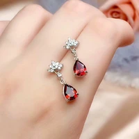 vintage hoop earrings female red stone sterling silver 925 earrings for women big ruby earrings mothers day gift