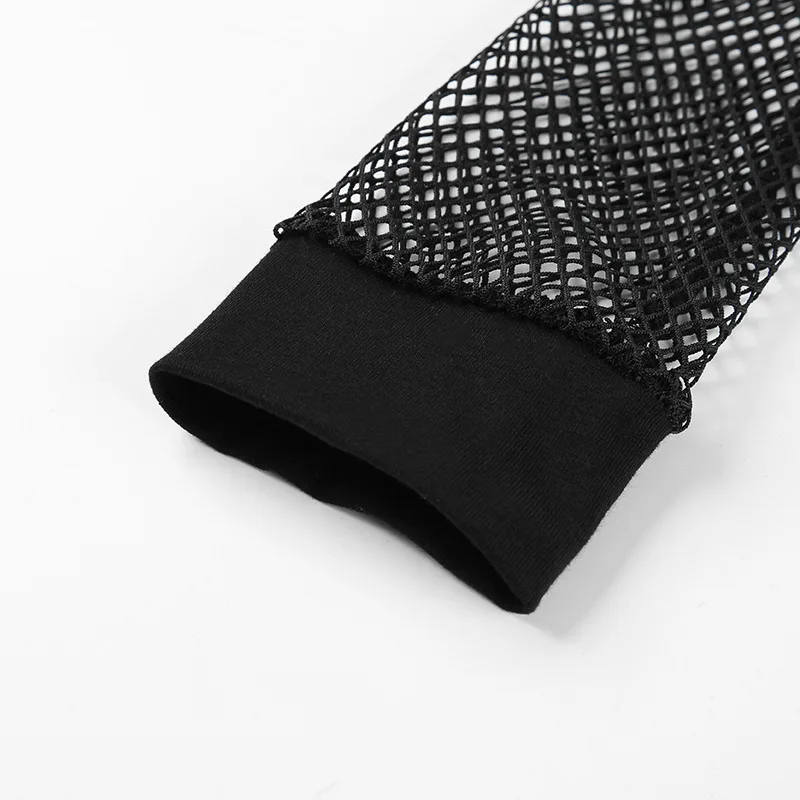 

Goth Crewneck See Through Mesh Crop Long Sleeve Black Top Sexy Shirts For Women Emo Clothes Melanin Shirt Woman Tshirts Hotsale