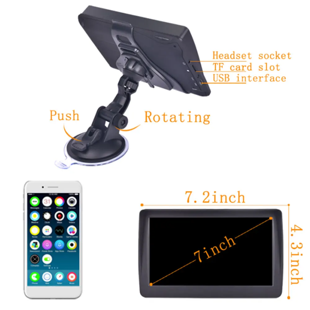 Vehemo 256 МБ+ 8 г 7 дюймов навигатор HD gps навигатор система Поддержка для национальных языков Практическая карта FM излучения