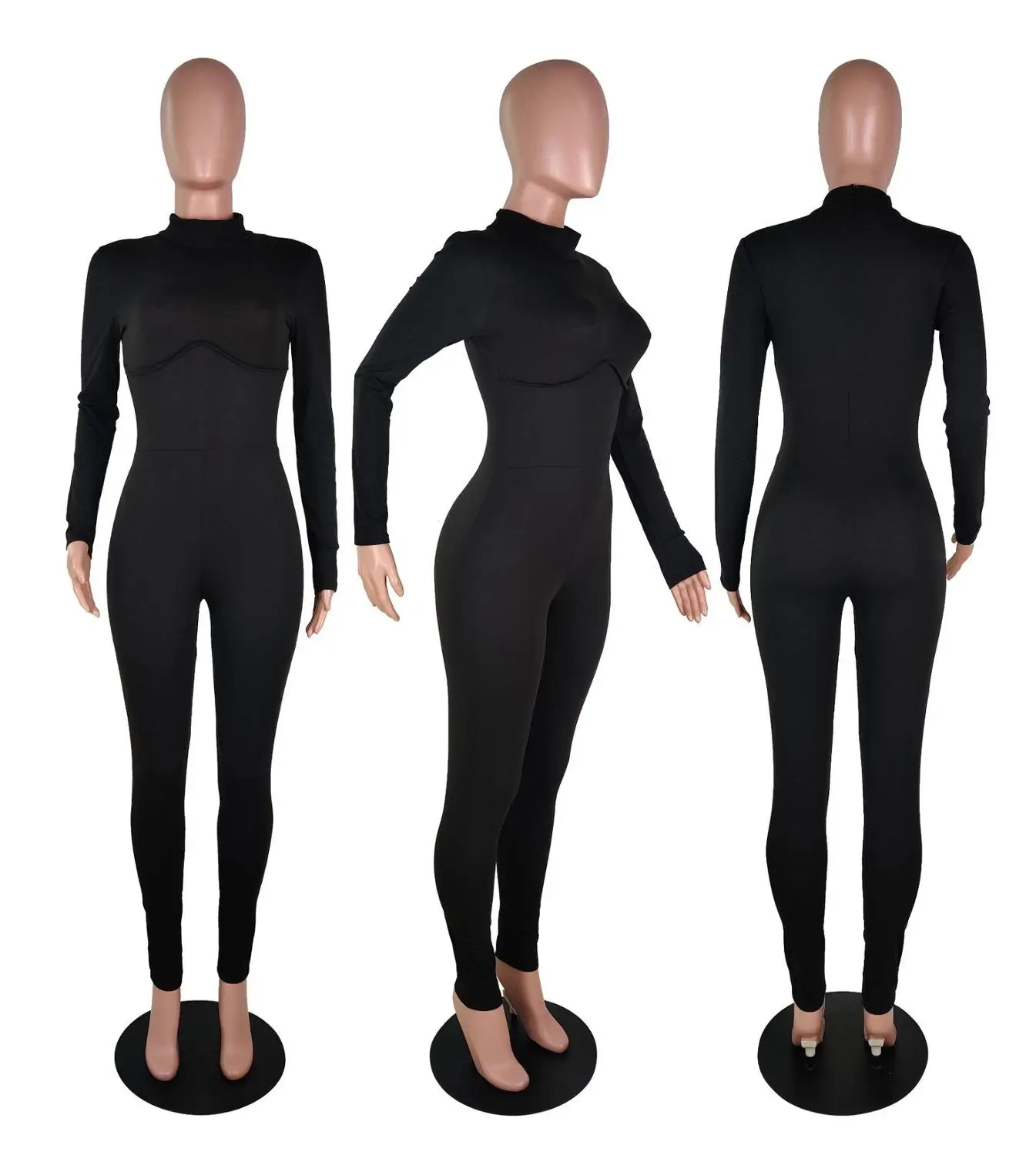 

Jumpsuit Women Half Turtleneck Tight Waist Lift Buttock Bodysuits Autumn Winter Skinny Romper Ladies