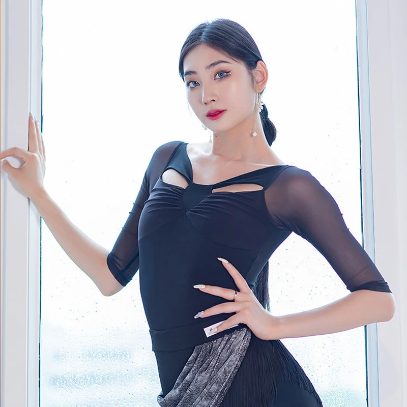

Modern Latin Dance Tops Professional Latin Practice Jumpsuit Black/Leopard Training Bodysuit Rumba Tango Samba Clothes DWY6152