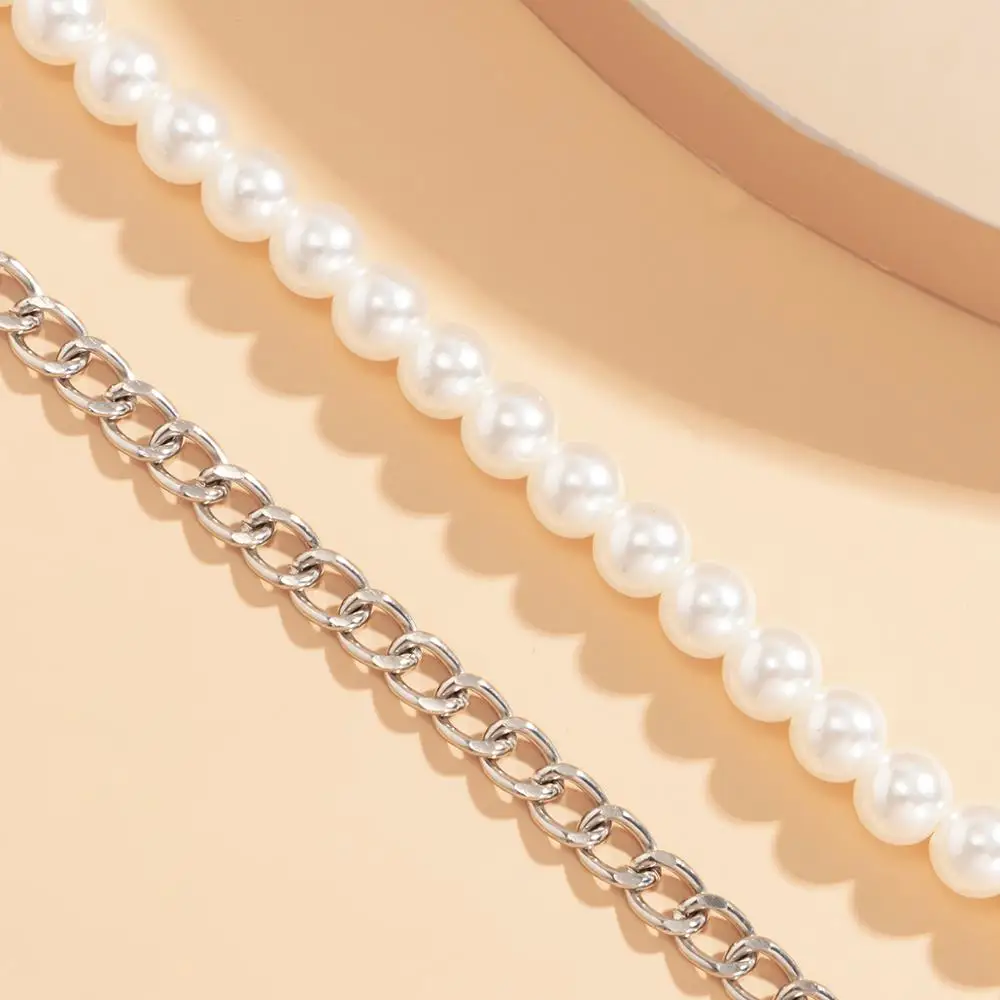 

Double Layered Imitation Pearl Anklets Bracelet Silver Color Thin Link Chain Anklet Women Ankle Barefoot Sandals on Foot Jewelry