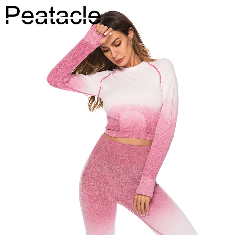 

Peatacle Running Fitness Yoga Suit Hanging Dye Seamless Women Sportswear Workout Leggings Set 2 Piece Gym Clothes Quick Dry