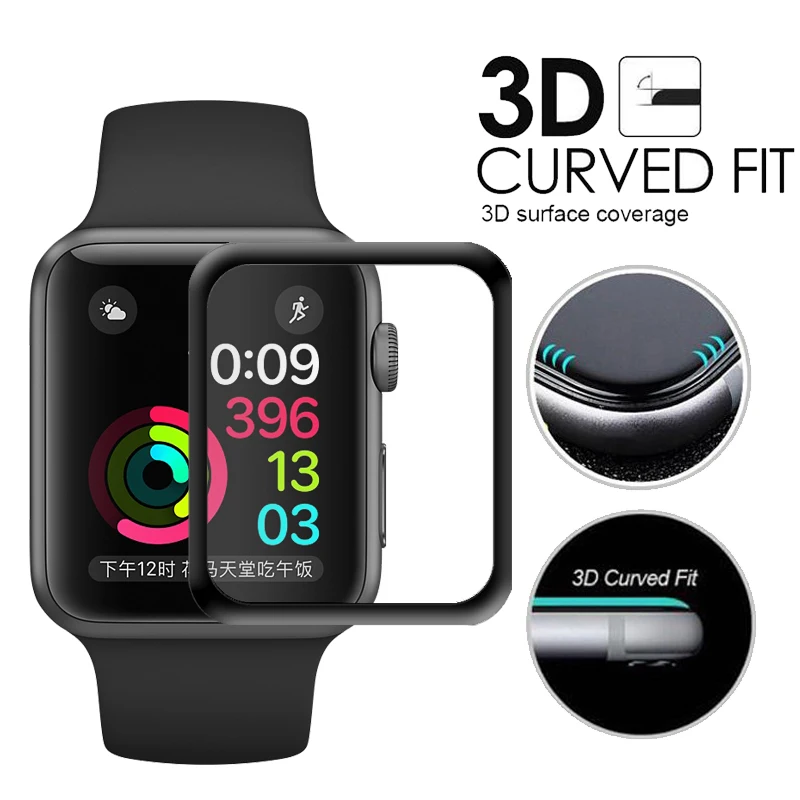 Изогнутое закаленное стекло с полным покрытием для Apple Watch 3 4 38 мм 42 40 44 10