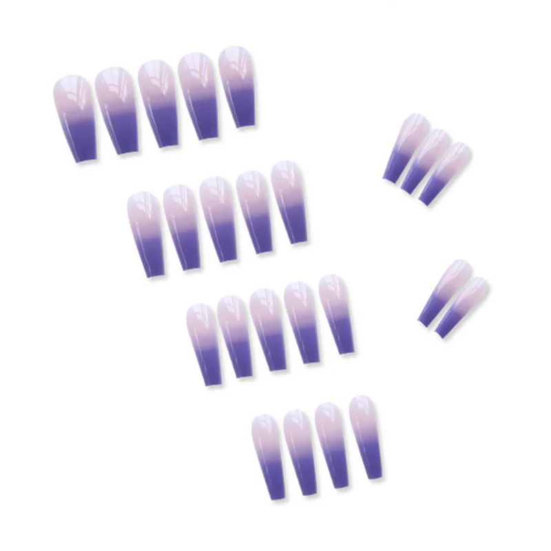 

24pcs ballerina fake nails Blue Purple Wear Long Paragraph Fashion Manicure Patch False Nails Save Time Wearable Nail Patch