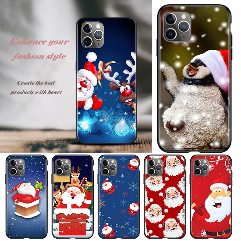 

For Apple iPhone 13 12 11 SE XS XR X 7 8 6 5 S mini Plus Pro MAX 2020 Phone Case Fun christmas Soft Black Cover