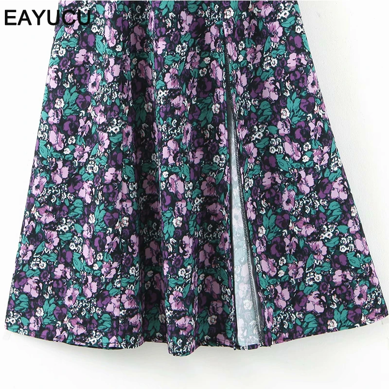 

EAYUCU Boho style women summer chiffon dress floral print short sleeve knee-length A line female beach dresses robe femme ED152
