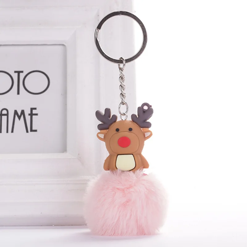 Deer BabyPink Симпатичные ПВХ силиконовые Санта Клаус Снеговик Олень Брелоки держатель ключей рождественские подарки женские аксессуары для машины, сумки кольцо для ключей - Цвет: Deer BabyPink