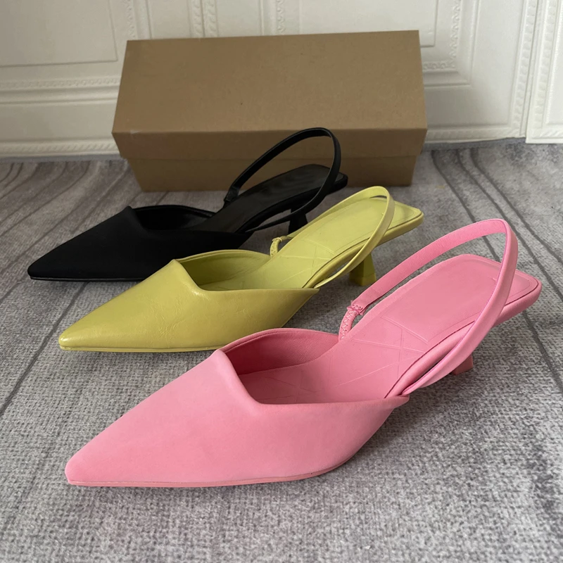 

New Brand Women Sandal Shoes Thin Low Heel 4cm Pumps Dress Shoes Ladies Fashion Pointed Toe Shallow Slingback Mules