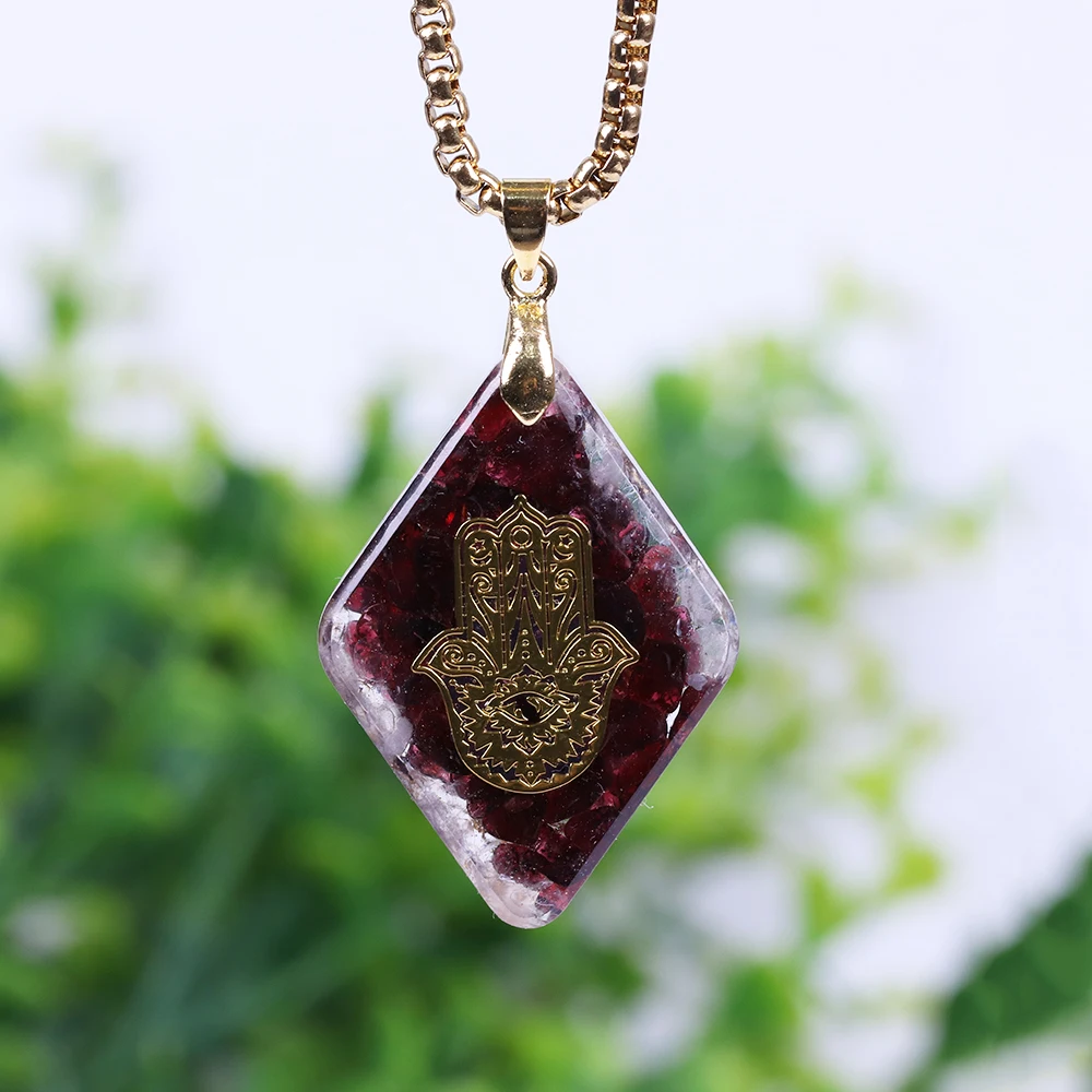 

Ручная работа из Fatifa Orgonite кулон Подвеска В Форме Натурального граната ожерелье с положительной энергетикой из драгоценных камней для женщи...