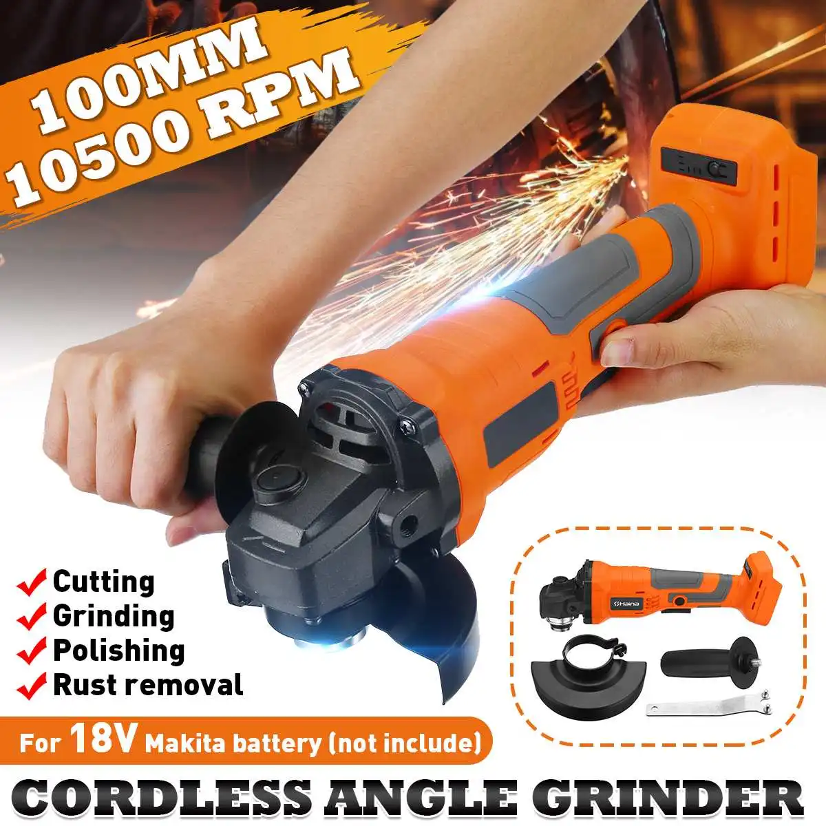 

800W Cordless Angle Grinder 100MM Grinding Machine Cutting Electric Angle Grinder Grinding Power Tool For 18V Battery