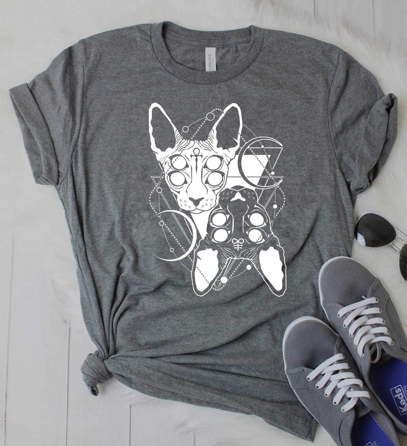 Классные готические футболки Twin Sphynx Cat эстетическая футболка в стиле Харадзюку с