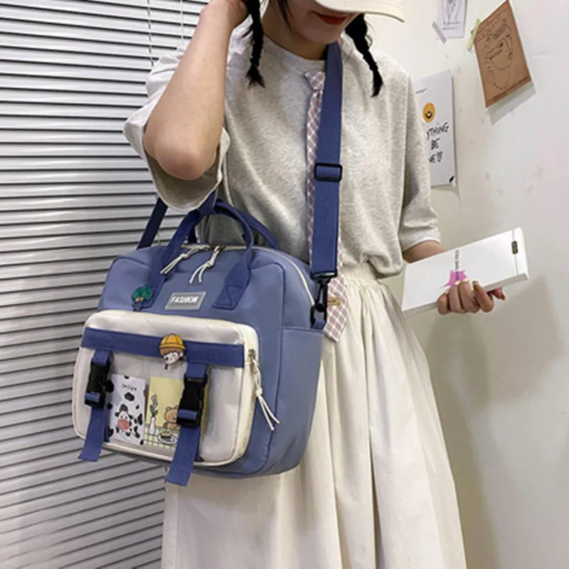 

Нейлоновый школьный рюкзак Harajuku, небольшой винтажный рюкзак, контрастная сумка через плечо, универсальная сумка с ручкой