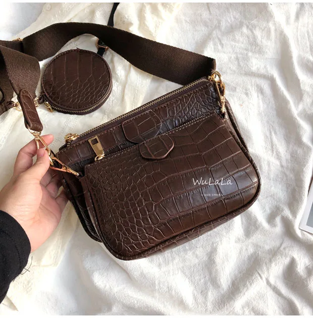 

Kis Three-in-one Mahjong Chain Bag Women's Bag Retro Crocodile-print Underarm Bag Wide Shoulder Strap Oblique Cross Purses