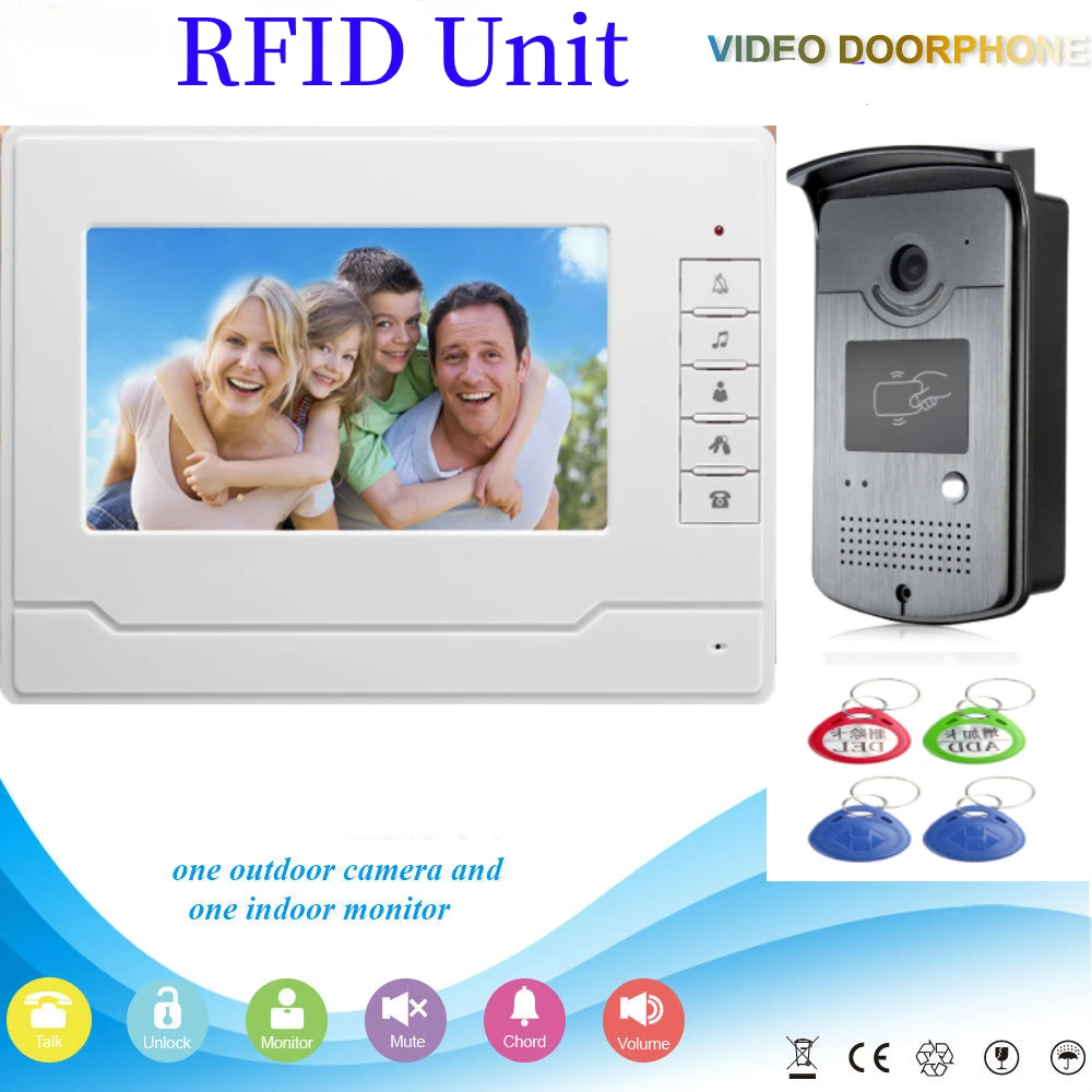 

Fingerprint RFID Password IR Camera Access Unlock Video Door Intercom 7 Inch Monitor Video Door Phone Doorbell Entry System