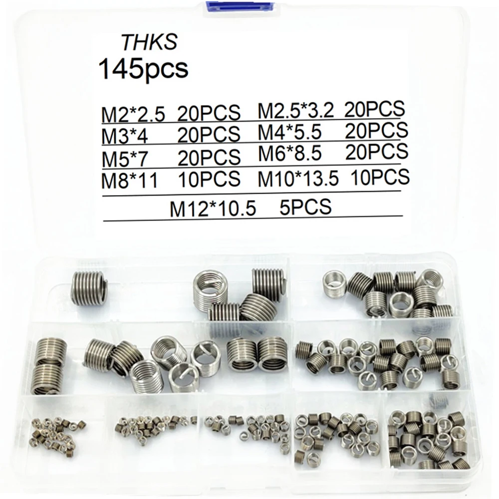 

145Pcs/Box 304 Stainless Steel Helicoil Thread Insert Kit Set M2-M12 Inner Thread Insert Assorted Set For Hardware Repair Tools