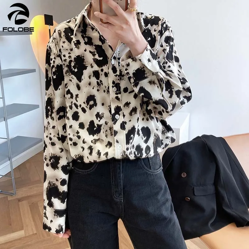 

FOLOBE 2021 Spring Vintage Leopard Print Shirt Women Blouse Long Sleeve Turn-down Collar Korea Loose Shirts Blusas Women Tops