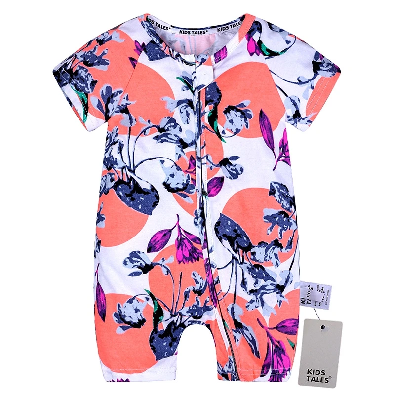 

Kids Tales 2020 Summer Newborn Infant Bodysuit Baby Girl Short-sleeved Jumpsuit Double Zippe Cotton Flowers