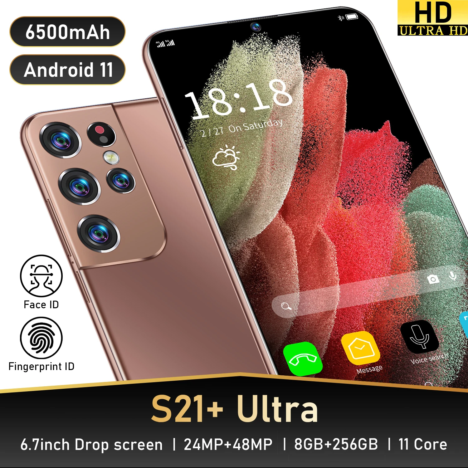 

2021 Newest 7.3" Galax S21Ultra Mobile Phone 12GB 512GB Snapdragon 865 6800mAh Android 10.0 Fingerprint Unlock Smart Cellphone