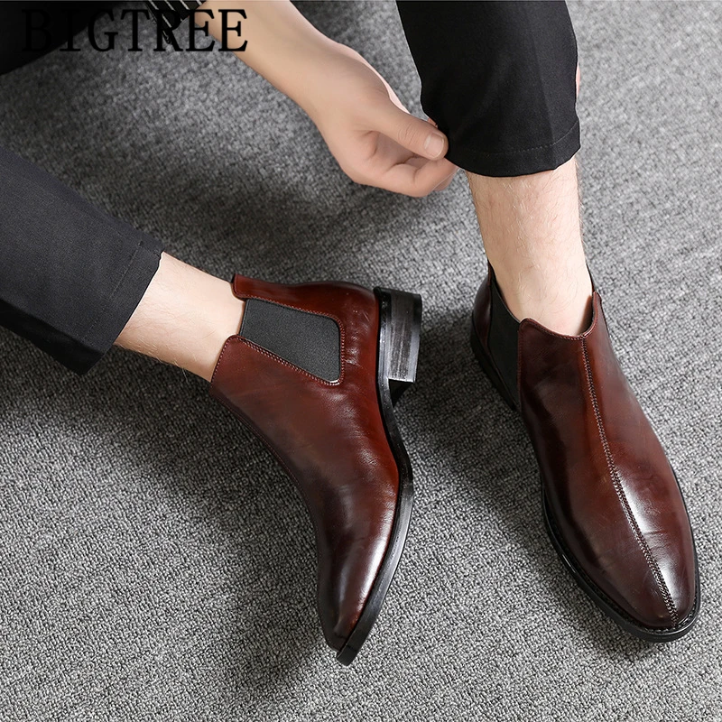 Leather Boots Men Chelsea Winter Shoes Coiffeur Italian Brand Snow Designer Chaussure Homme Buty |