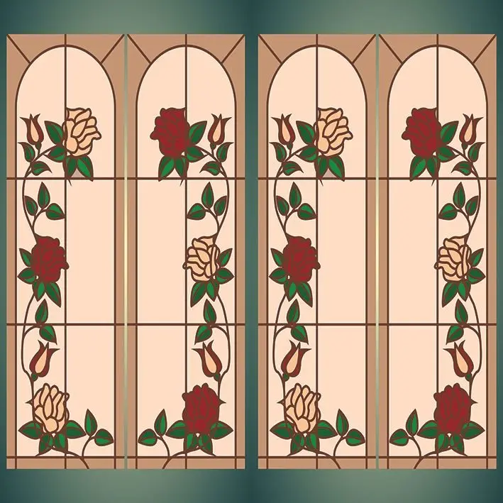 

Shower Curtain Stained Glass Windows with Roses Flowers Branches Leaves Classic Garden Red Green Teal Beige Art Printed