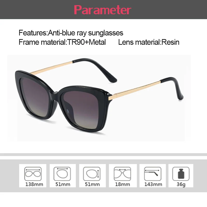 

Magnetic Clip Sunglasses Fashion Women 2 in 1 Eyeglasses Frame with Blue Light Filter Lens Anti-UV Clips Lens Cat Eye Square Opt