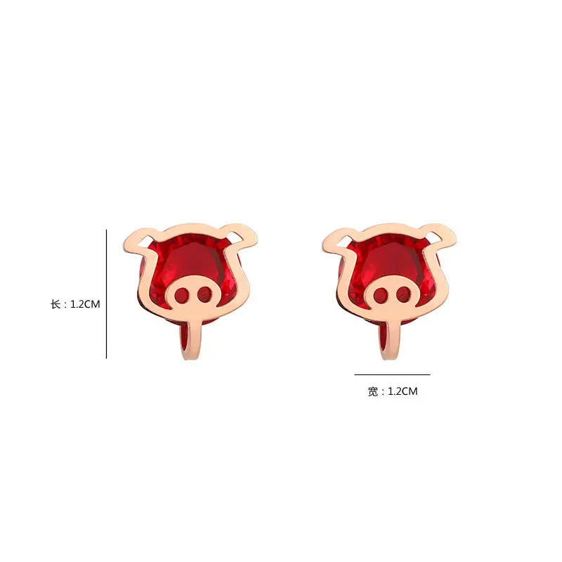 

Fashion Red Zircon Piggy Earrings Female Titanium Steel Earrings Rose Gold Earrings Ornaments