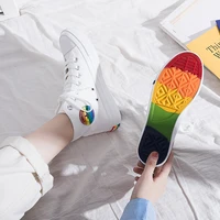 new high top rainbow womens canvas shoes trend all match female students white shoes fairy hyuna style student casual shoes