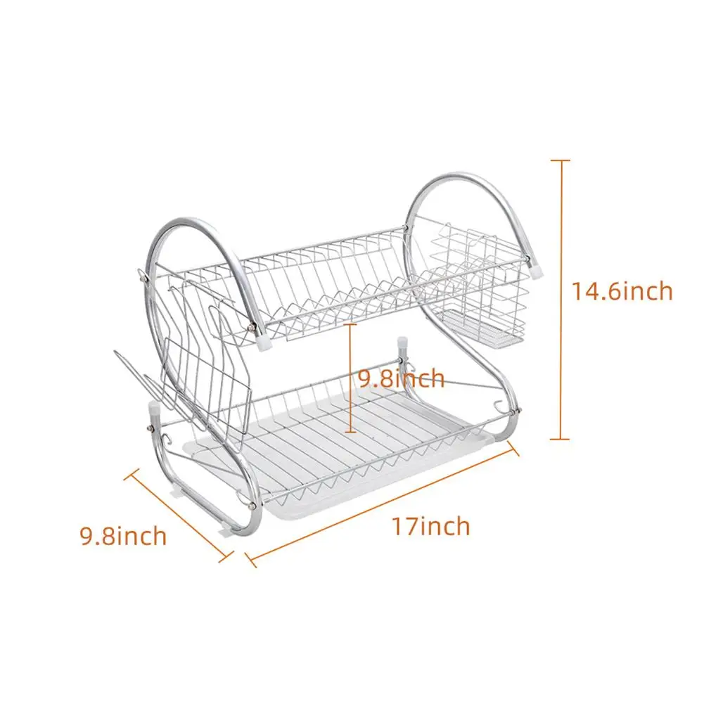 

2 Tiers Dish Drying Rack Holder Basket Plated Iron Home Washing Great Kitchen Sink Dish Drainer Drying Rack Organizer Black