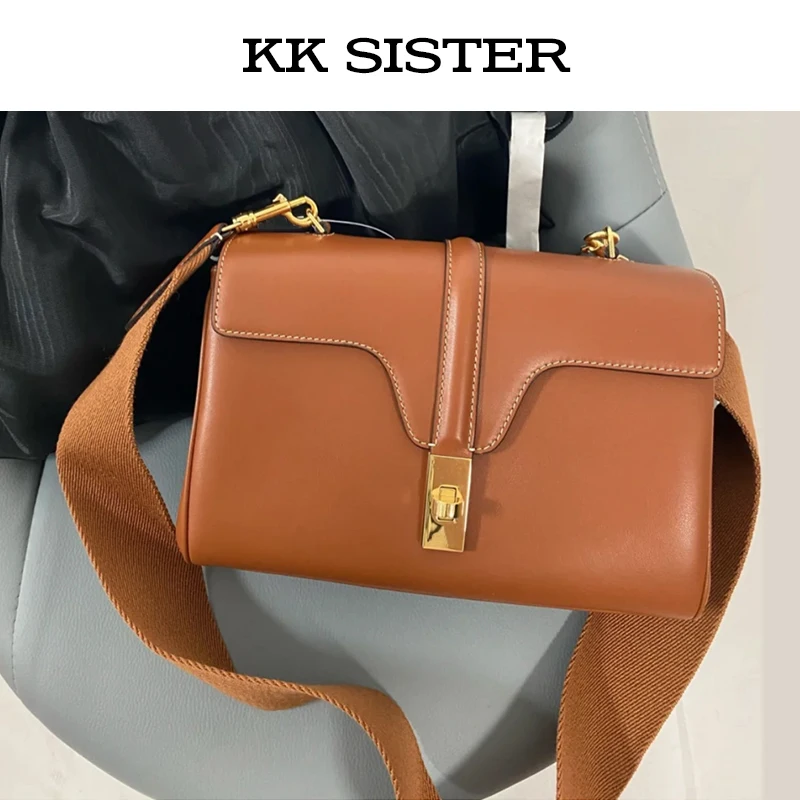 

Брендовая дизайнерская мягкая сумка-тоут KK из натуральной кожи с широким плечевым ремнем и застежкой, вместительная сумка-кроссбоди через ...