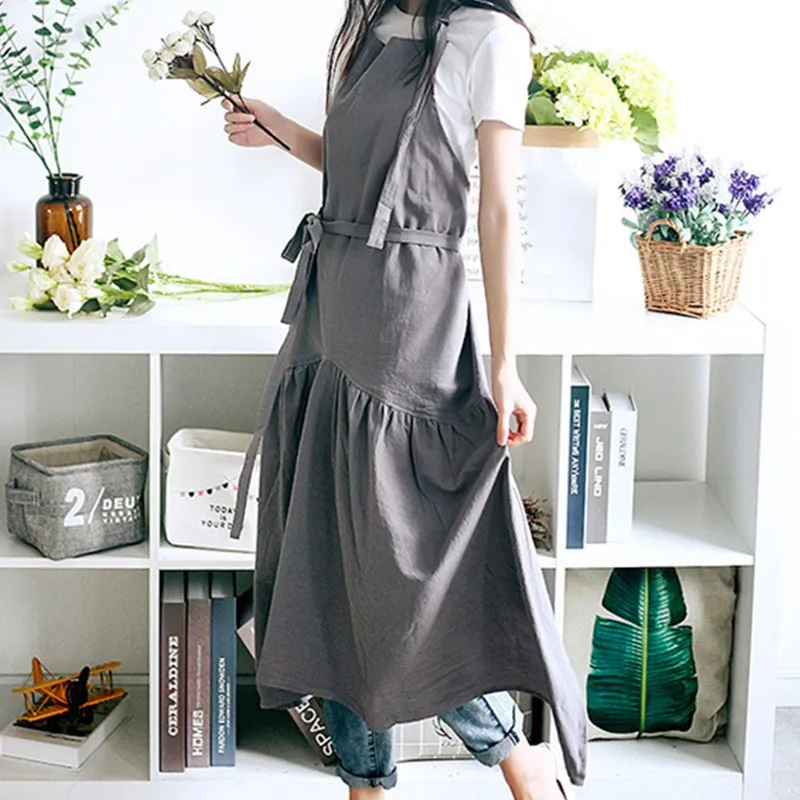 

Long Blue Pink Gray Cotton Linen Apron Florist Artist Painter Craft Work Wear Waitress Barista Baker Pastry Catering Uniform D35